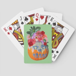 Festive Fall Pumpkin Floral Poker Cards