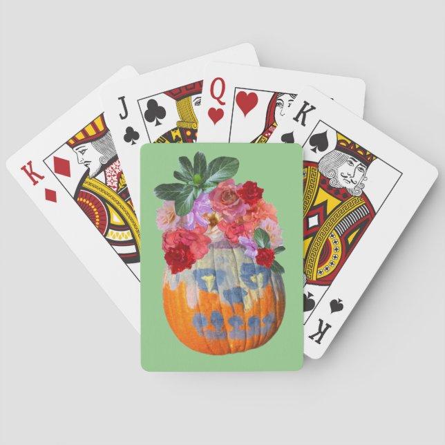 Festive Fall Pumpkin Floral  Poker Cards (Back)