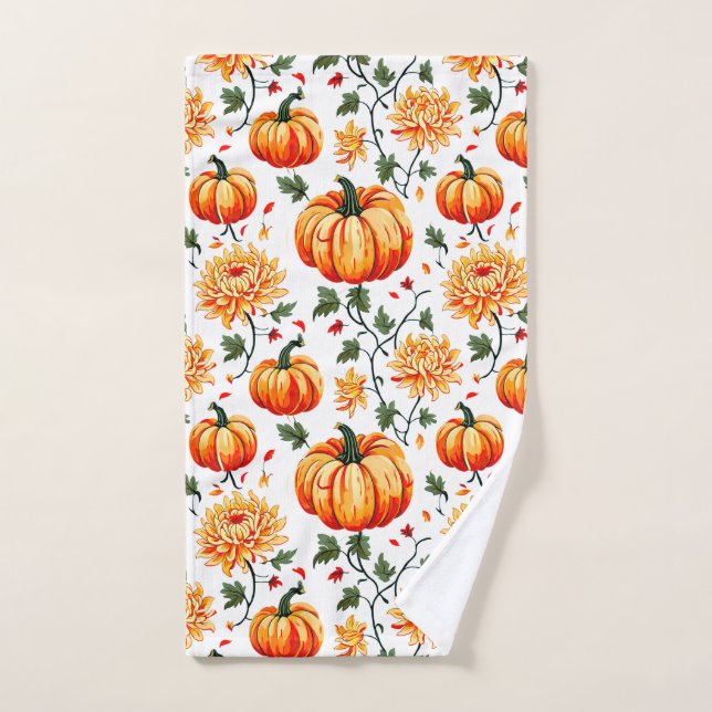 Festive Fall Pumpkins and Chrysanthemums Bath Towel Set (Hand Towel)