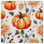 Festive Fall Pumpkins and Chrysanthemums Fabric