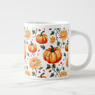 Festive Fall Pumpkins and Chrysanthemums Giant Coffee Mug