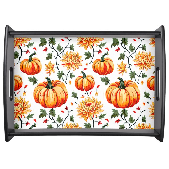 Festive Fall Pumpkins and Chrysanthemums Serving Tray (Front)