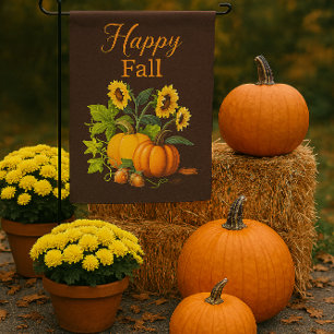 Festive Fall Season Pumpkin and Sunflower Yard and Garden Flag