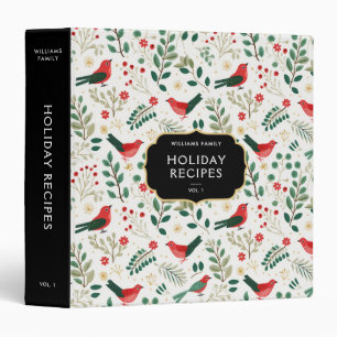 Festive Family Name Holly Birds Holiday Recipes 3 Ring Binder