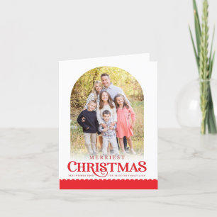 FESTIVE FAMILY PHOTO minimal modern arch red Holiday Card