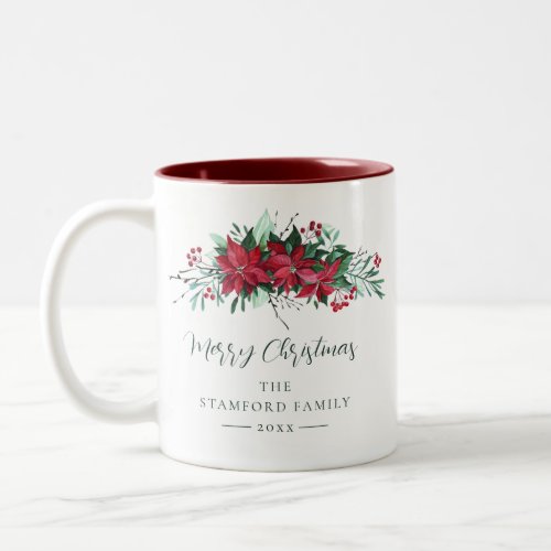 Festive Family Poinsettia Christmas Holiday Custom Two_Tone Coffee Mug