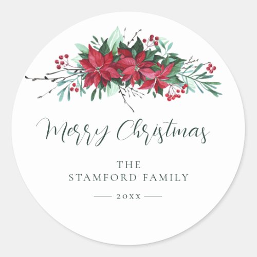 Festive Family Poinsettia Christmas Holidays Classic Round Sticker