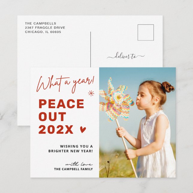 Festive Farewell Peace Out Christmas Photo Holiday Postcard (Front/Back)