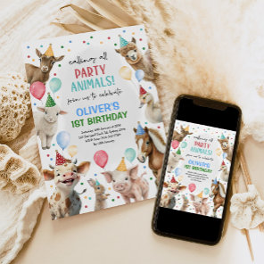 Festive Farm Barnyard Party Animals Boys Birthday Invitation
