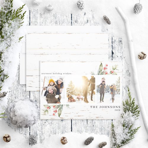 Festive Farmhouse Greenery Photo Collage Holiday Card