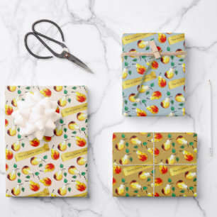 Festive Farmhouse Pears Boho Christmas Kitchen Wrapping Paper Sheets