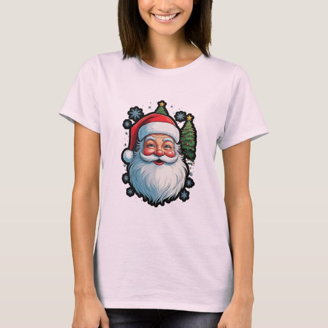 "Festive Fashion: Santa, Snow & Christmas Tree Mag T-Shirt (Front)