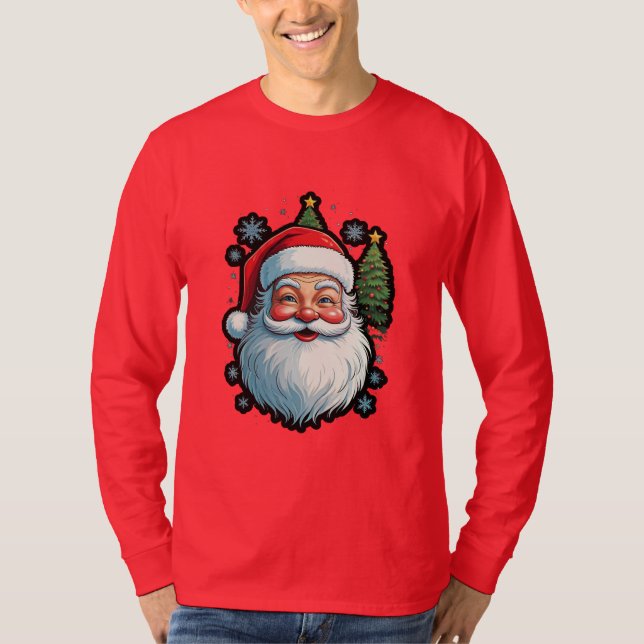 "Festive Fashion: Santa, Snow & Christmas Tree Mag T-Shirt (Front)