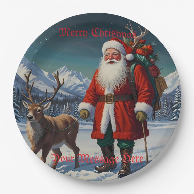 Festive Father Christmas Santa Paper Plates (Front)