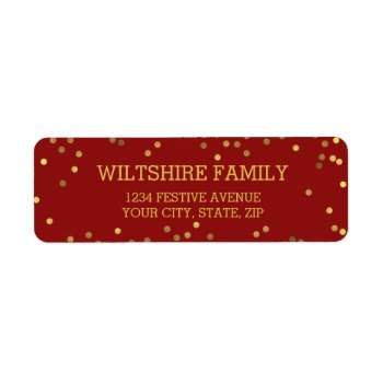 Festive Faux Gold Foil Confetti Red Label by GroovyGraphics at Zazzle