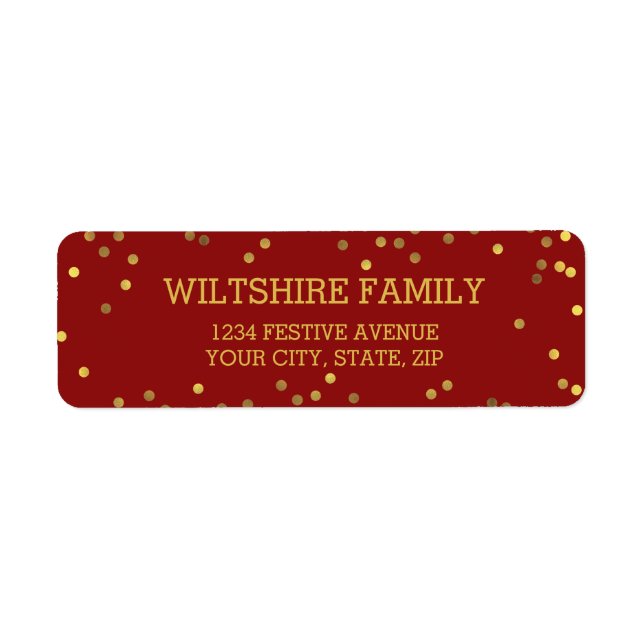 Festive Faux Gold Foil Confetti Red Label (Front)