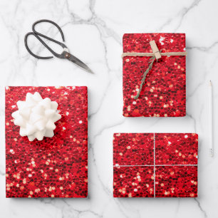 festive faux red glitter party Christmas  Wrapping Paper Sheets
