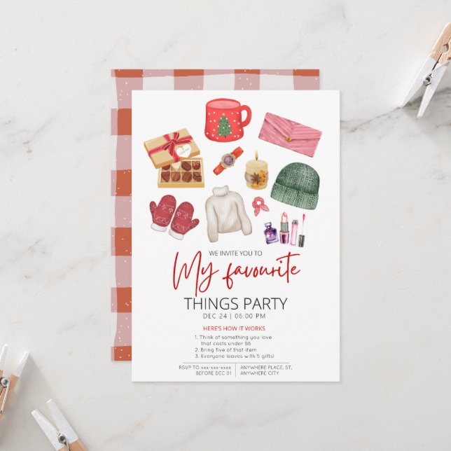 Festive, favorite things party invitation (Front/Back In Situ)