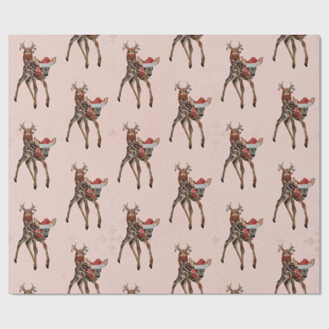FESTIVE FAWN & ANTLER OWL Wrapping Paper (Flat)