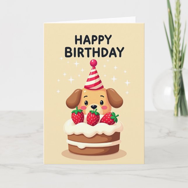 Festive Fawn Cake Birthday Card (Front)