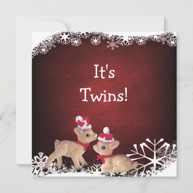 Festive Fawns Twins Christmas Baby Shower Invitation (Front)