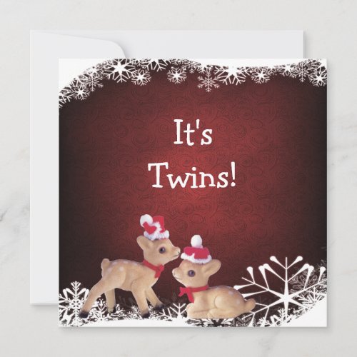 Festive Fawns Twins Christmas Baby Shower Invitation