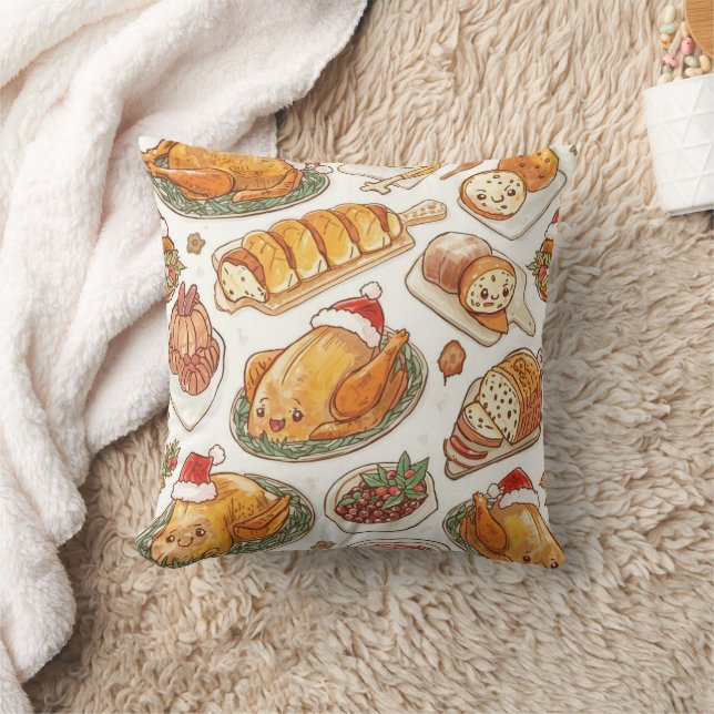 Festive Feast Pattern | Cute Holiday Food  Throw Pillow (Blanket)