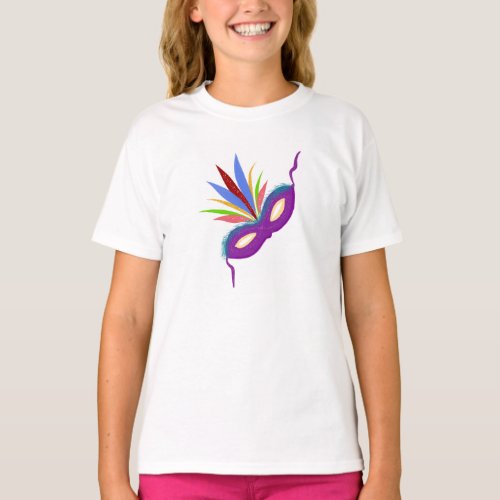Festive Feathered Purple Mask Girls T_shirt