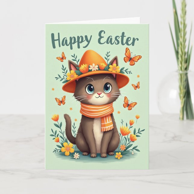 Festive Feline Friend Spring Card (Front)