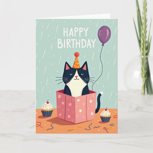 Festive Feline Party Hat Card (Front)