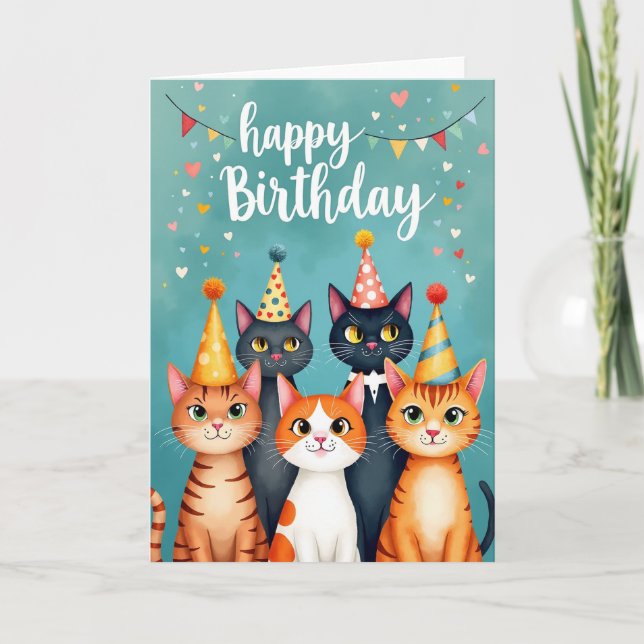 Festive Felines Birthday Card (Front)