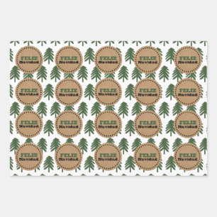 Festive FELIZ NAVIDAD Christmas Tree Wrapping Paper Sheets