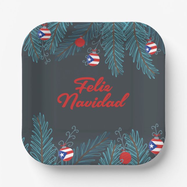 Festive Feliz Navidad Puerto Rican Paper Plates (Front)