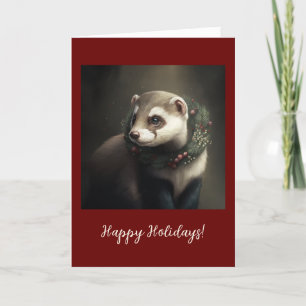 Festive Ferret Pet Folded Holiday / Christmas Card