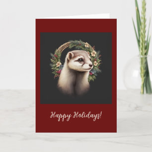 Festive Ferret Pet Folded Holiday / Christmas Card