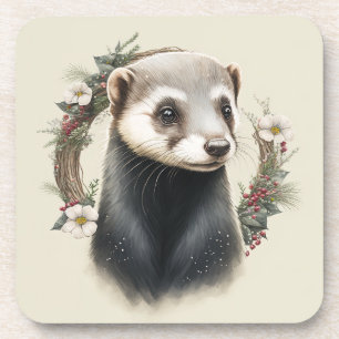 Festive Ferret Winter Holidays/Christmas Coasters