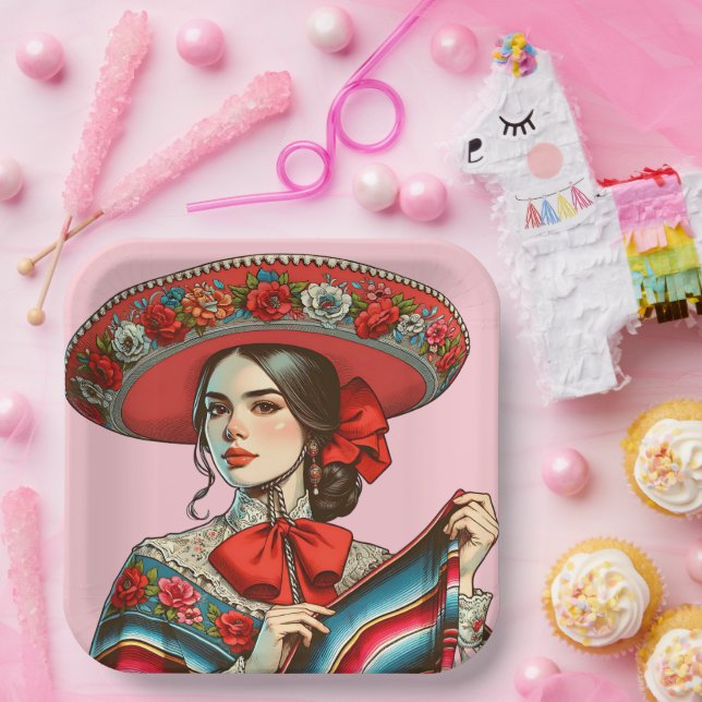 Festive Fiesta Mujer Mariachi Party  Paper Plates (Party)