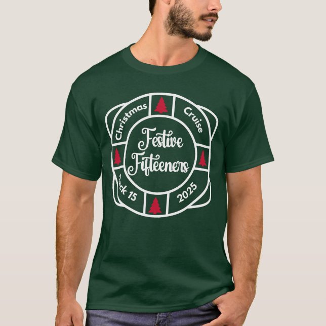 Festive Fifteeners Classic Crew Tee (Dk Green) (Front)
