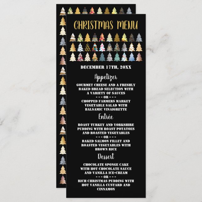 Festive Fir Trees, Christmas Party Menu Invitation (Front/Back)