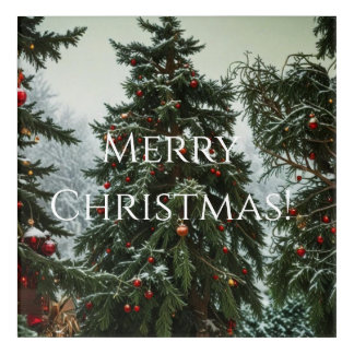 Festive fir trees decorated with garlands acrylic print