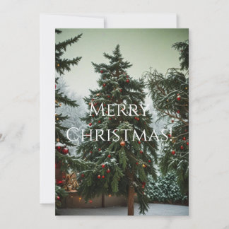 Festive fir trees decorated with garlands  holiday card