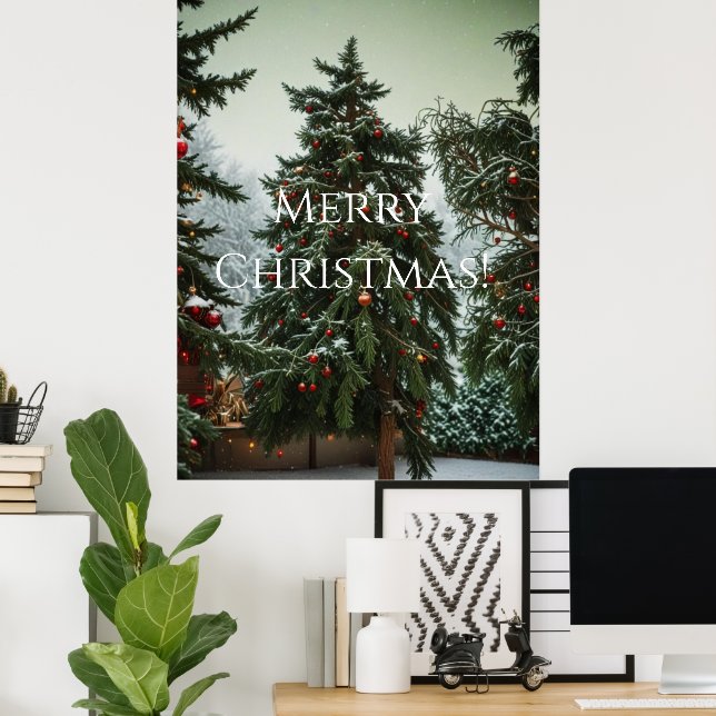Festive fir trees decorated with garlands  poster (Home Office)