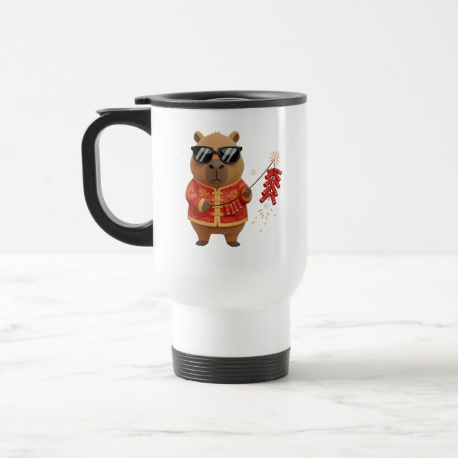 Festive Firecracker Capybara Lunar New Year Travel Mug (Left)