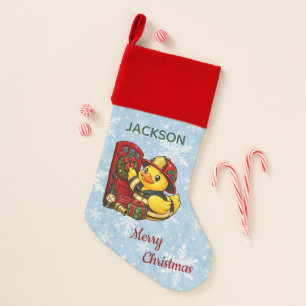 Festive Firefighter Christmas Rubber Duck Stocking