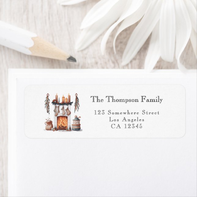 Festive Fireplace House Return Name Address Label (Insitu)