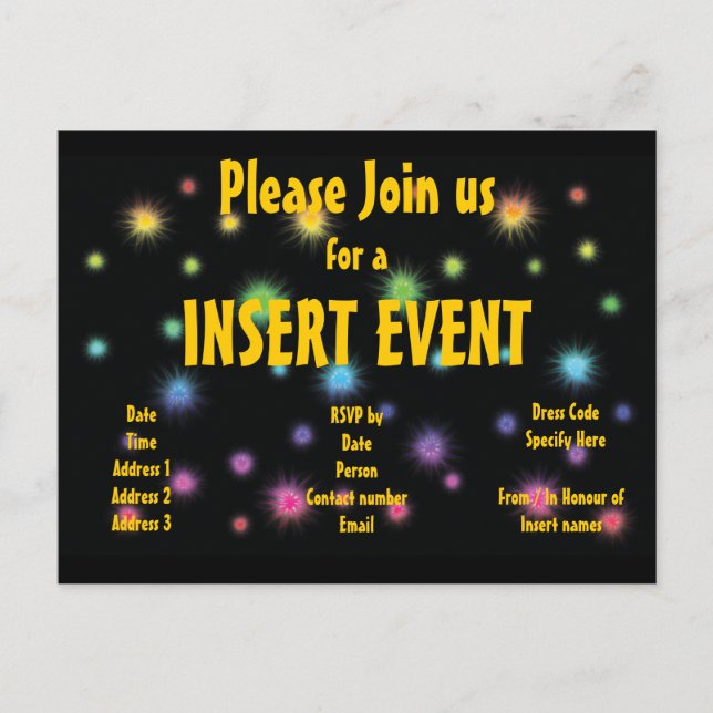 Festive firework invitations - customizable (Front)