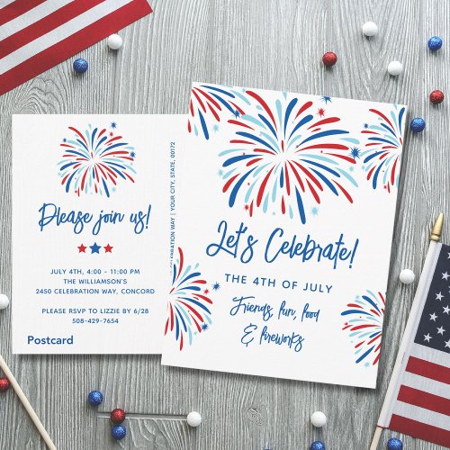 Festive Fireworks 4th of July Party Invitation Postcard