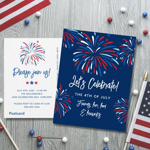 Festive Fireworks 4th of July Party Invitation Postcard