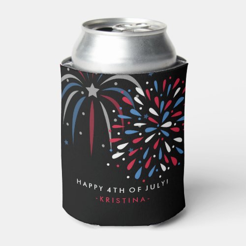 Festive Fireworks 4th of July Personalized Can Cooler
