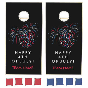 Festive Fireworks 4th of July Red White and Blue Cornhole Set
